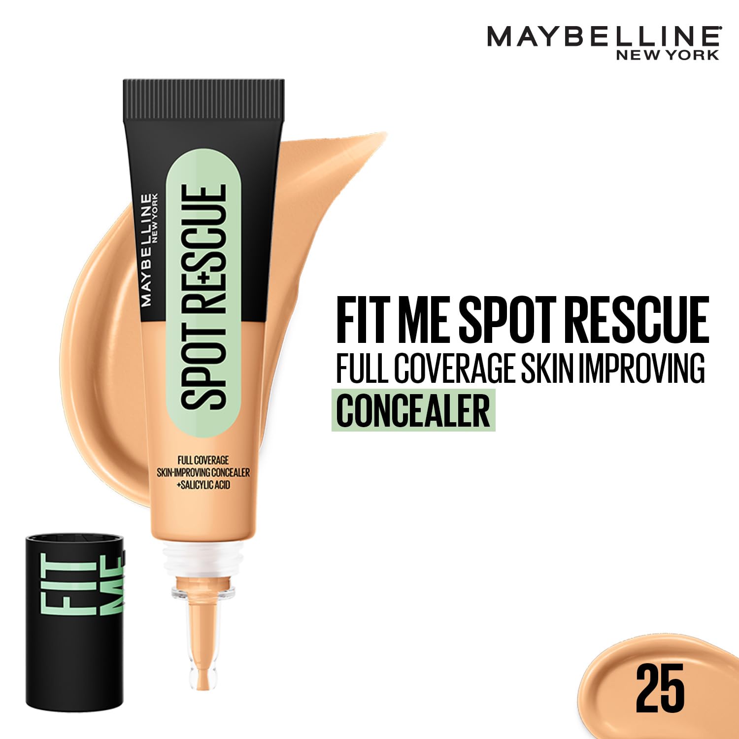 Maybelline New York Fit Me Spot Rescue Concealer, 25 | Full Coverage, Skin Improving