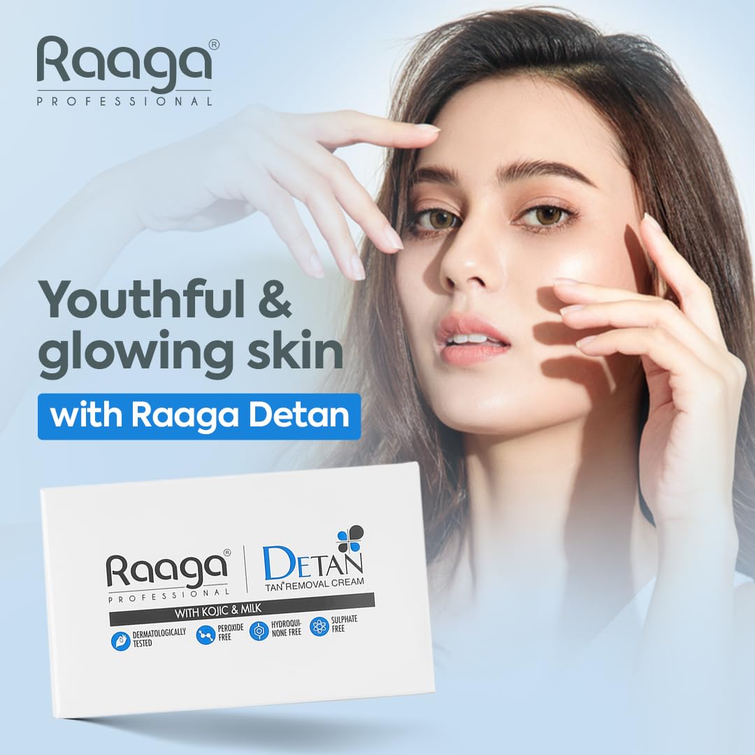 Raaga Professional DeTan Tan Removal Cream | Kojic & Milk | Reduces Tan, Dark Spots & Dullness | Dermatologically Tested, Peroxide & Sulphate Free - 72 g (12 g Ã— 6)