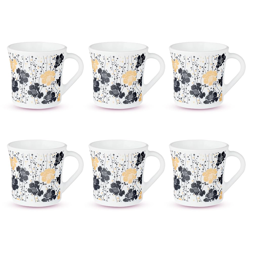 Larah by Borosil Crysta Series Dreamer Opalware Mug | Set of 6 Tea/coffee Mugs | 160 Ml Each