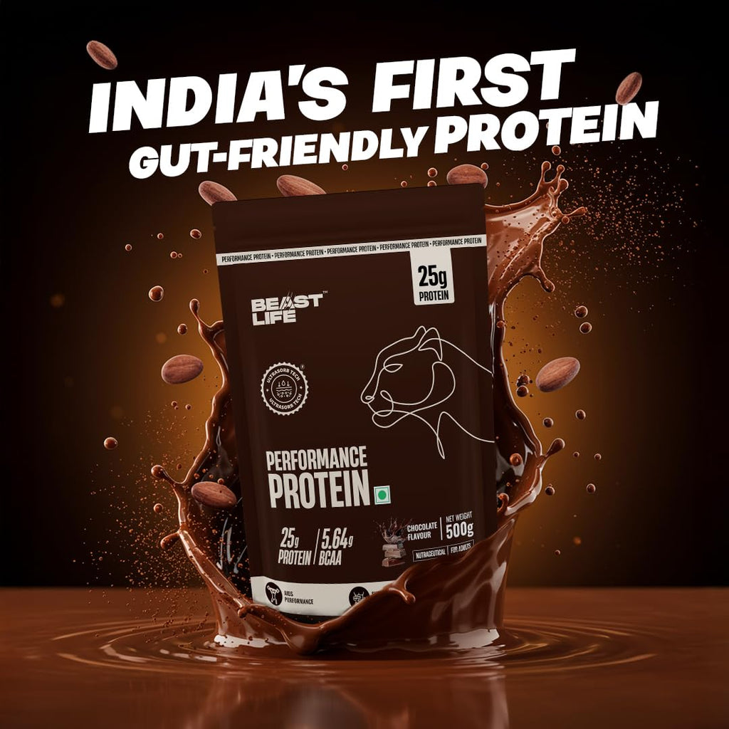 BeastLife Performance Yeast Protein Powder | 25g Protein | Chocolate |NABL Lab Certified | High Absorption for Muscle Growth |Smooth & Light, Easy to Digest with Ultrasorb Tech|5.64g BCAA | Best For Gut | Beta Glucan | Improves Immune Function | 500g