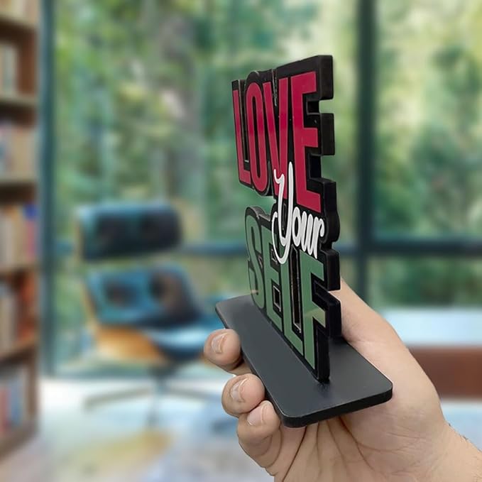 Artvibes Wooden Idols and Figurine Love Your Self Quotes Table Decor for Office Desk Alphabet Showpiece | Home Decoration Item