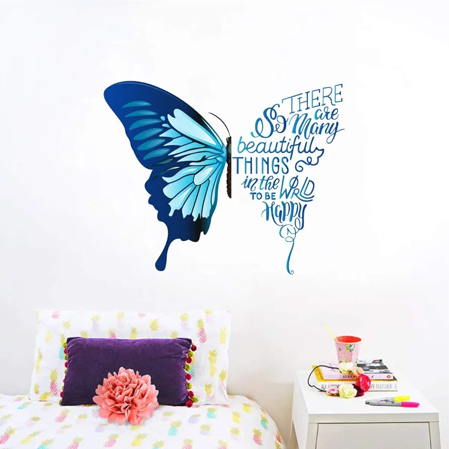 Decal O Decal Vinyl Blue Butterfly with Motivational Quotes Wall Stickers self-adhesive 10 x 90 mm Blue Butterfly with Motivational Quotes