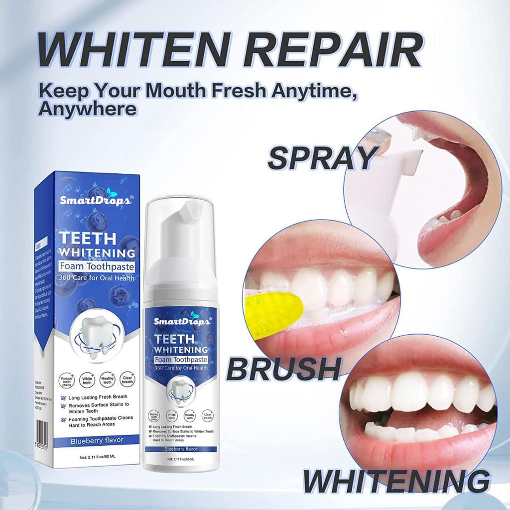 Smartdrops Teeth Whitening Mousse Foam Toothpaste Cleaning Gums Freshen Breath 60ml