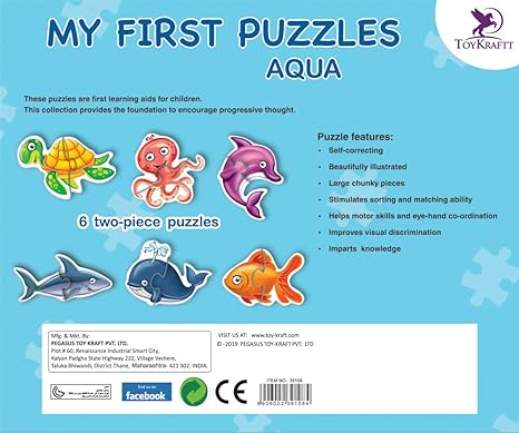 Toykraft 2 Piece Animal Puzzles For Kids Age Of 2-3 Years Educational Toys Head & Tail Water