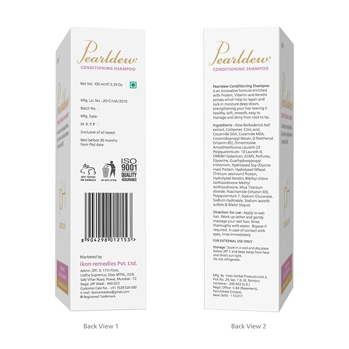 Pearldew Conditioning Shampoo, Damage Repair & Control, Paraben Free, pH Balanced - 100 ml | Pack Of 2