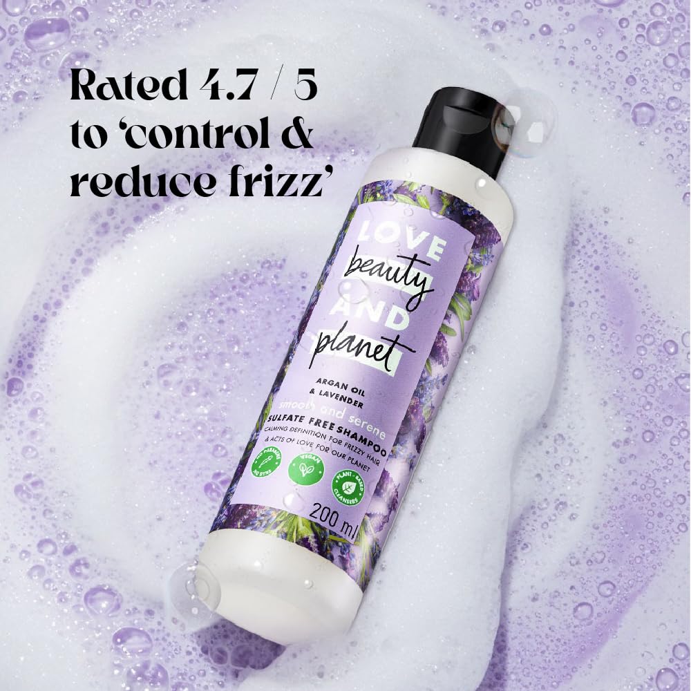 Love Beauty & Planet Argan Oil and Lavender Natural Shampoo for Dry & Frizzy hair|No Sulfates,No Paraben|400ml