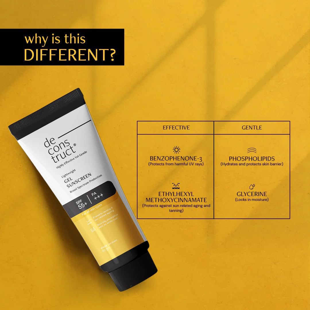 Deconstruct Face Gel Sunscreen In - Vivo Tested SPF 50 + and PA+++ | For oily, combination & normal skin | Matte, Lightweight & Airy, Non-greasy | For Men & Women - 80g