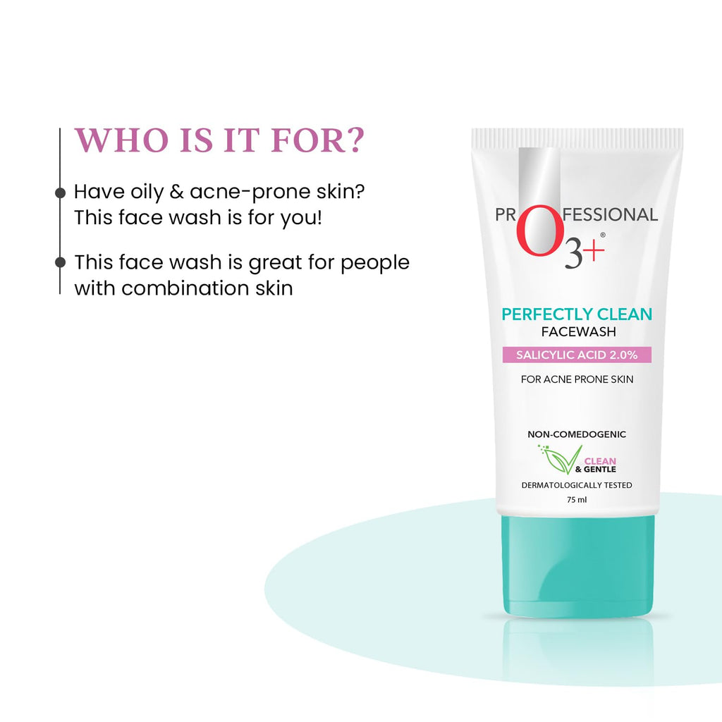 O3+ Perfectly Clean Face Wash With Salicylic Acid 2% For Acne Prone Skin | 75ml
