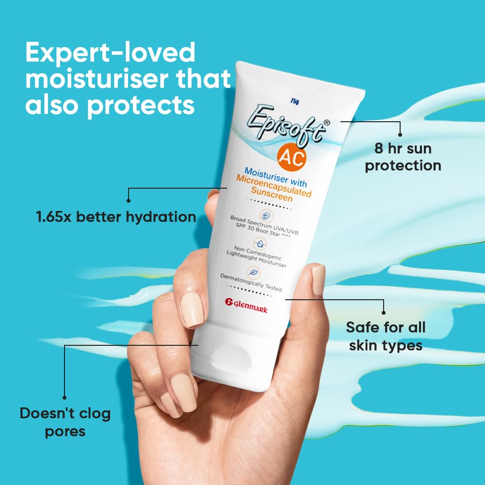 Episoft AC Moisturiser with Sunscreen | Blocks 97% UVB rays | Lightweight, non-greasy | Fragrance free | Acne safe | Single step skincare | Suitable for all Skin types | 2 in 1 product