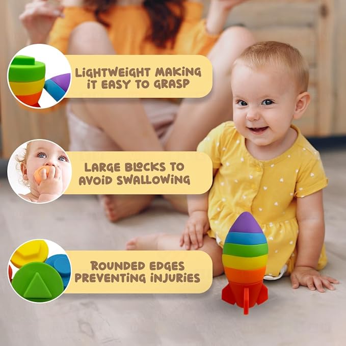 Wembley Rocket Stacking Toy Soft Silicone Educational Baby Toys Multicolor