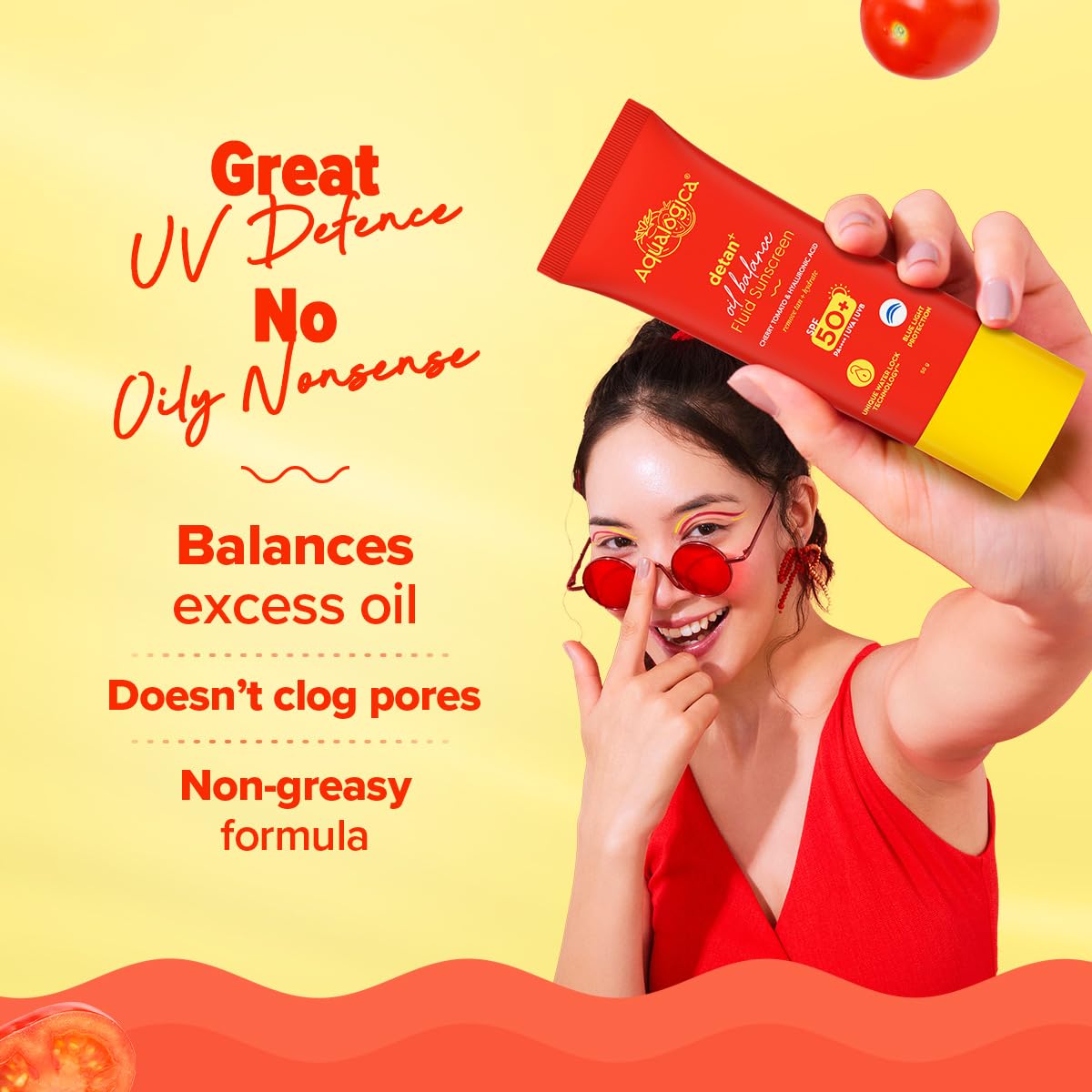 Aqualogica Detan+ Oil Balance Fluid Sunscreen for Oily Skin - 50 g | Water-like Fluid Texture | SPF 50+ PA++++ UVA & UVB Protection | Reduces Tan | Oil Free | Balances Excess oil | Non Greasy | No White Cast | For Men & Women