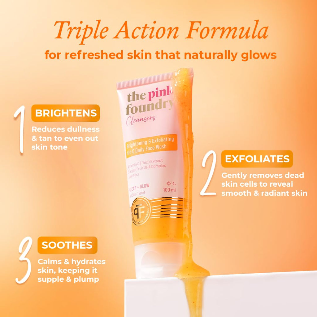 The Pink Foundry's Brightening & Exfoliating Vitamin C Face Wash Suitable for All Skin Types - 100 Ml