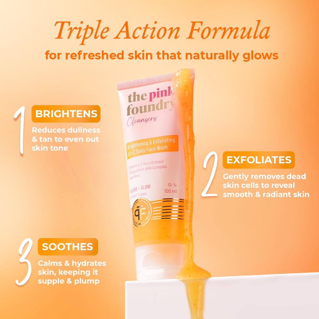 The Pink Foundry's Brightening & Exfoliating Vitamin C Face Wash Suitable for All Skin Types - 100 Ml