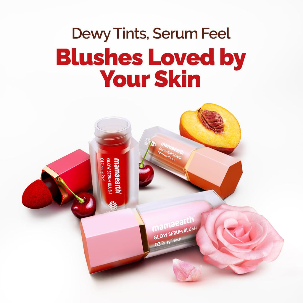 Mamaearth Matte Glow Serum Blush With Vitamin C & Cherry Extract - 5 Ml - Cherry Red | Weightless Serum Formula | Long-Lasting | Blendable, Water-Like Texture