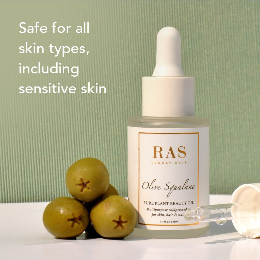 RAS Luxury Oils Olive Squalane Pure Plant Beauty Oil | For Hair, Skin & Nails | Lightweight, Reduces Fine Lines | Rich in Vitamins & Antioxidants | Natural and Organic, Cruelty Free, 35ml