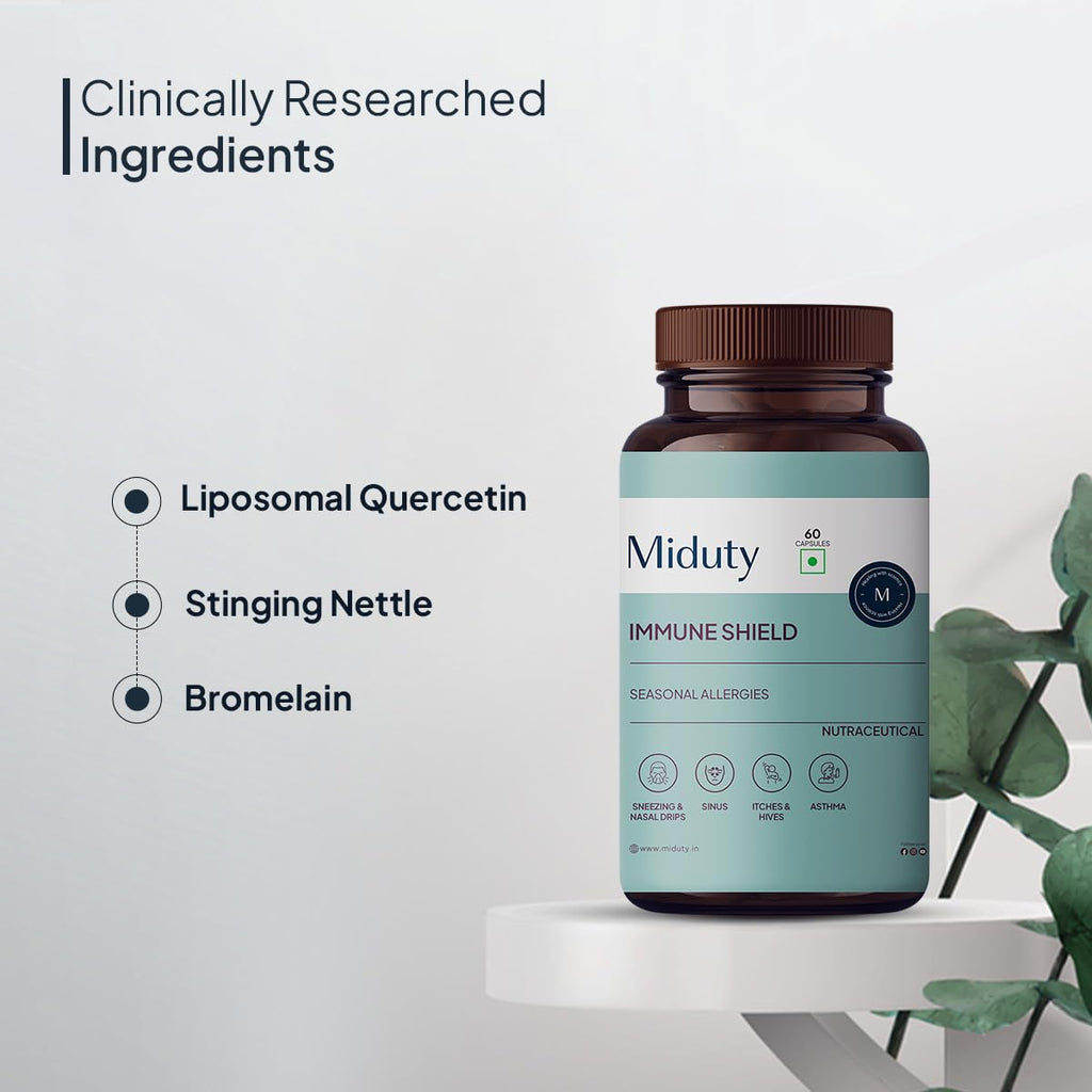 Miduty by Palak Notes Immune Shield Bromelain For Seasonal Allergies, Boost Immunity, Nasal Drip, Difficulty Breathing, Nasal Congestion - Asthma - Allergy Medicine, Anti-Inflammatory - 60 Caps