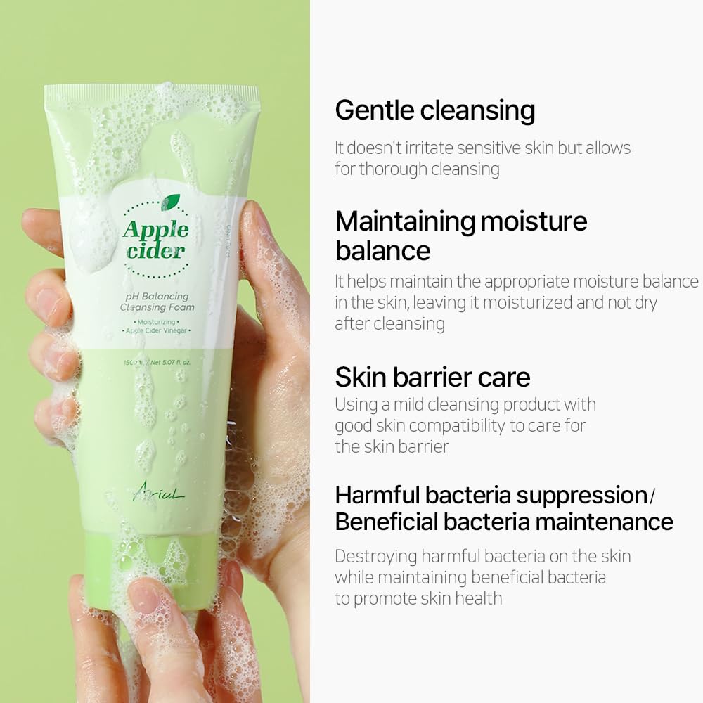 Ariul Apple Cider pH Balancing Cleansing Foam 150ml | Korean Face Cleanser for Deep Cleansing and hydration | Gentle cleanser for All Skin Types