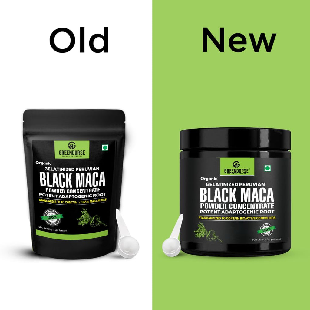 GREENDORSE Peruvian Black Maca Root Powder Concentrate | Rich in Macamide & Macaenes, 3rd Party Lab Tested | Stamina & Reproductive Health Support, Performance,Vitality- High Potency-50g