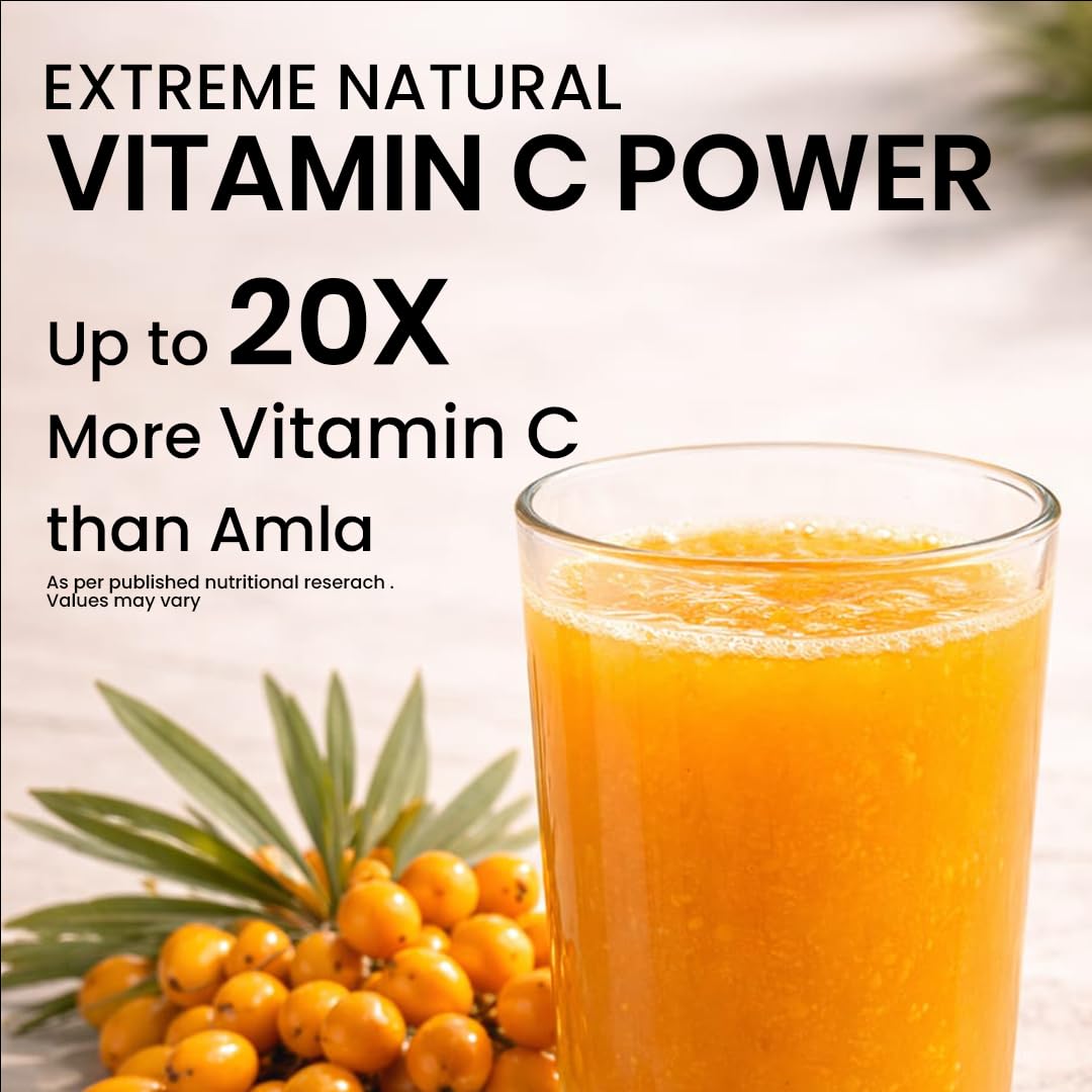 Growfitz Himalayan Sea Buckthorn Pulp Concentrate 500 ML | Cold-Pressed | Makes 80 Glass, Natural Vitamin C, Omega 3 6 7 9, Antioxidants | Immunity, Skin Glow & Gut Health Support | Seabuckthorn Juice