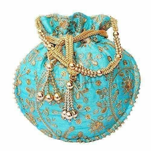 Ethnic Clutch Silk Potli Batwa Pouch Bag with Metal Bead work Gift