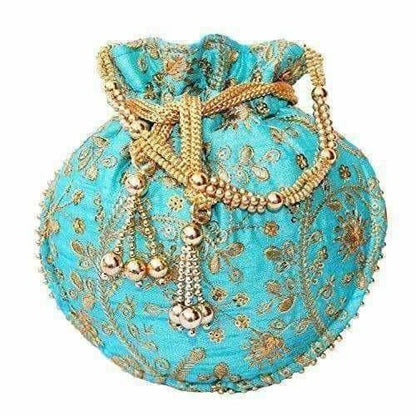 Ethnic Clutch Silk Potli Batwa Pouch Bag with Metal Bead work Gift