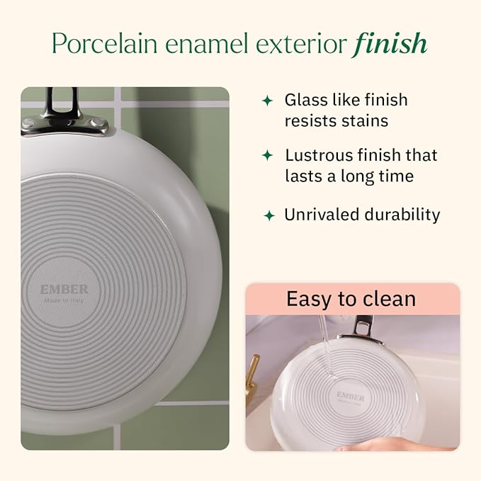Ember Cookware Arcilla Ceramic Non-stick Frying Pan 24cm | Stainless Steel Handle | Blue