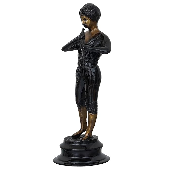 Ecraftindia Brown & Golden Man Playing Musical Instrument Antique Finish Handcrafted Decorative Brass Showpiece