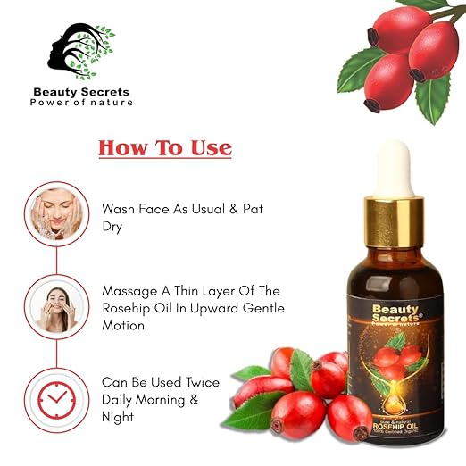 Beauty Secrets Certified Organic Rosehip Oil for Face and Body - 30 ml Each (Pack of 2)