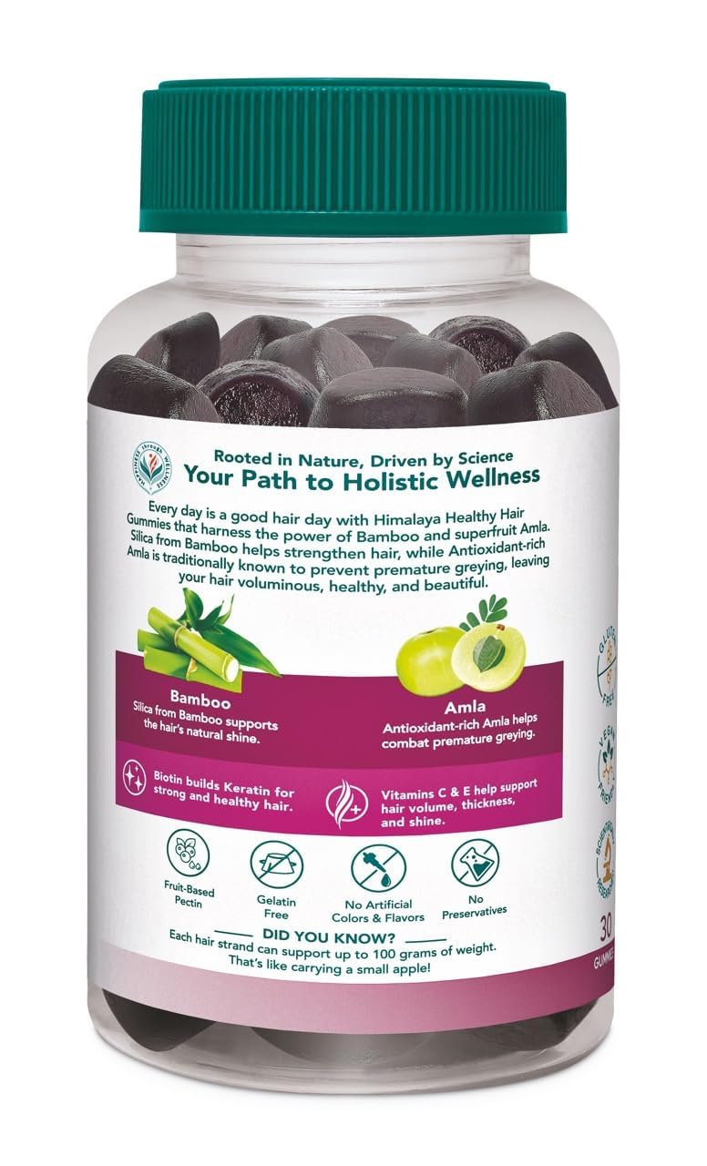 Himalaya Hair Health Gummies | Pack of 30| For Strong, Healthy, Shiny Hair | 100% RDA Biotin |Gelatin-free, Fruit based Gummies | 100% Vegetarian