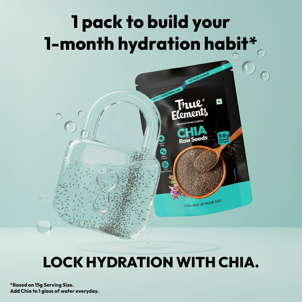 True Elements Raw Chia Seeds 500g - Dirt & Stone Free Premium Chia Seeds | 30 days pack | High Fibre & Plant Protein | Helps with Weight Management | Good for Summer Hydration | Super Seeds for Smoothies, Oats & summer Drinks