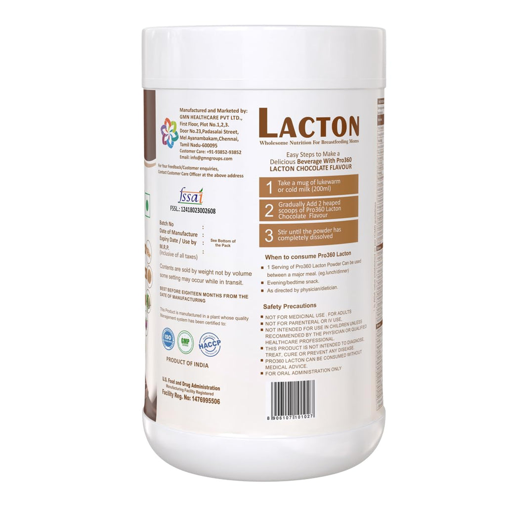 Pro360 Lacton Protein Powder for Breastfeeding, Lactating Women - Lactation Support Supplement for Mother with Herbal Extracts - Helps to Increase Breast Milk Supply - Chocolate Flavor, 200g