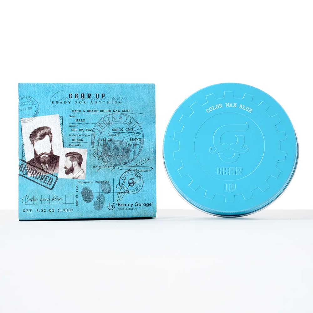 Beauty Garage Gear Up Hair & Beard Blue Color Wax Bold Blue Hue | Flexible Hold with Hair-Loving Oils, 100g