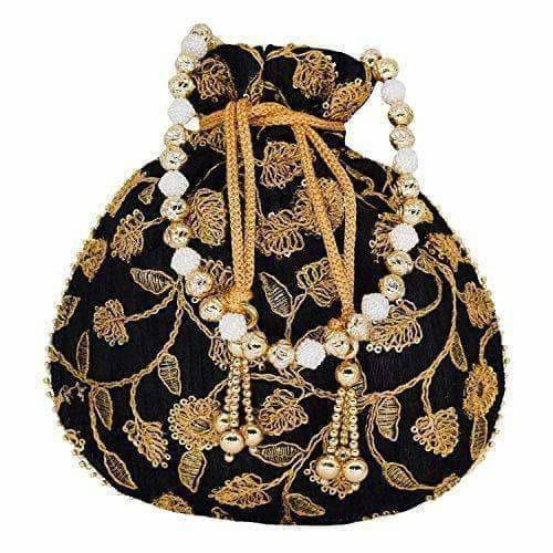 Ethnic Silk Potli bag Clutch Batwa Pouch with Embroidery and Metal Bead work Gift For Women