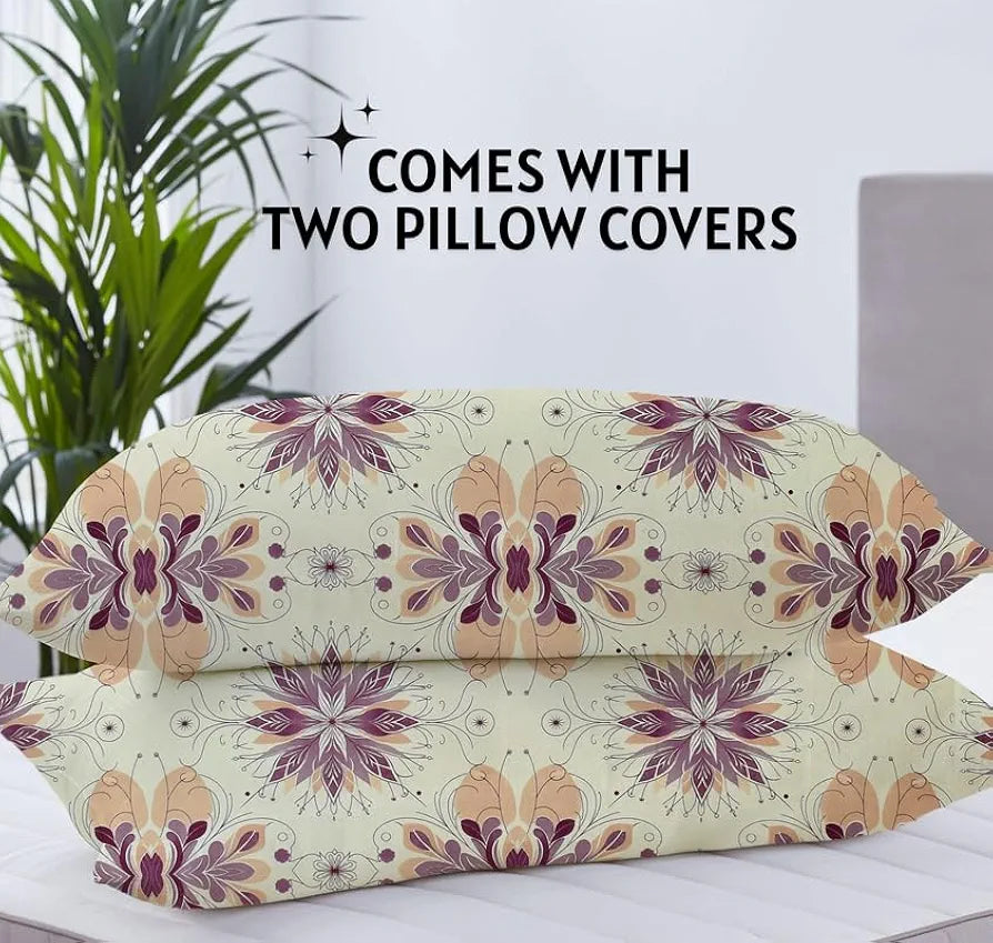 HomeKart Floral Printed Cotton Feel Double Bedsheet with 2 Pillow Covers 200 Tc Soft Premium Printed Bedsheet for Home Bedroom Off-White