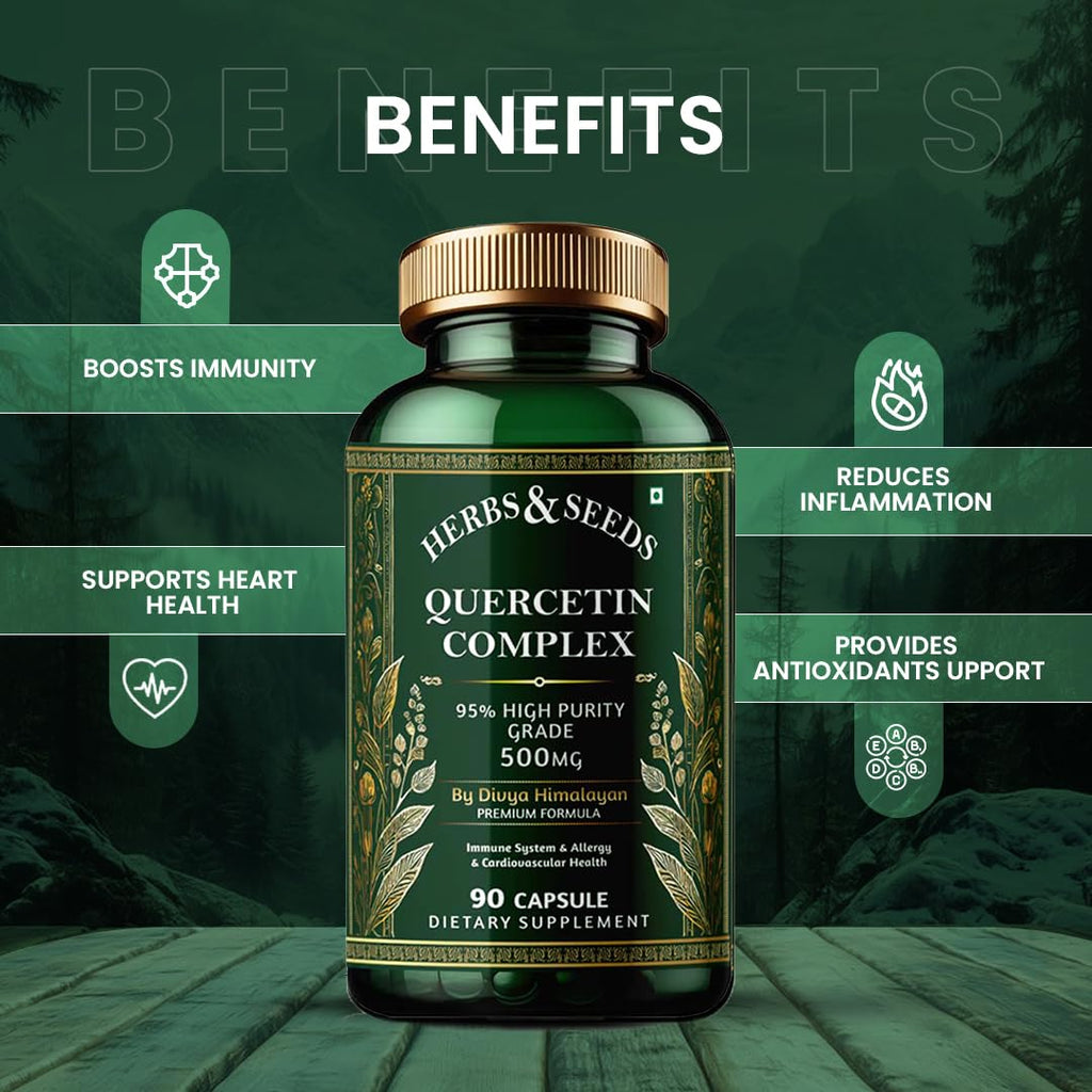HERBS & SEEDS Quercetin Complex 500mg Supplement â€“ Vegan with Bioflavonoids for Immune, Respiratory & Heart Support â€“ Gluten, Dairy, Soy Free â€“ 60 Capsules