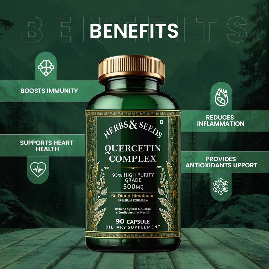 HERBS & SEEDS Quercetin Complex 500mg Supplement â€“ Vegan with Bioflavonoids for Immune, Respiratory & Heart Support â€“ Gluten, Dairy, Soy Free â€“ 60 Capsules
