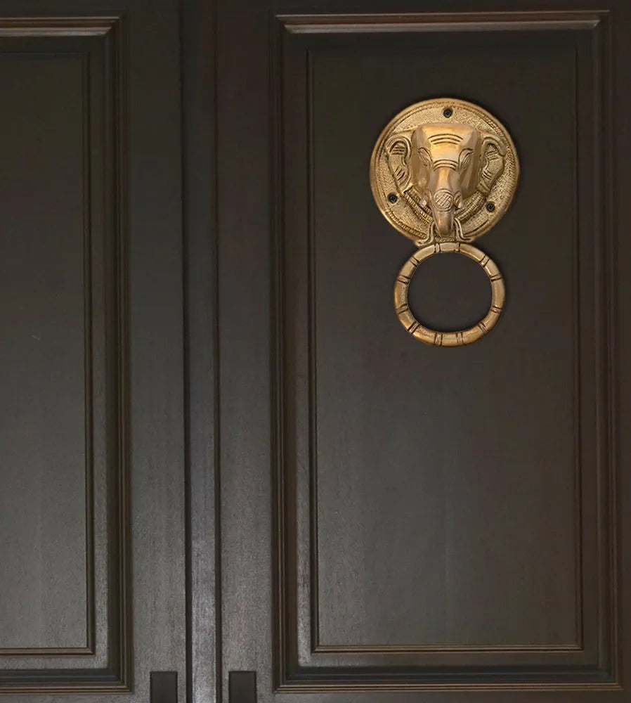 Two Moustaches Elephant Face Brass Door Knocker