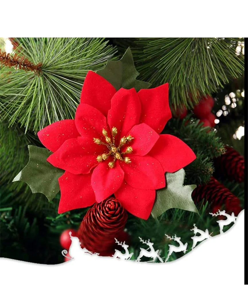 Christmas Poinsettias Red Velvet Decorative Artificial Flowers Red (Pack of 36)