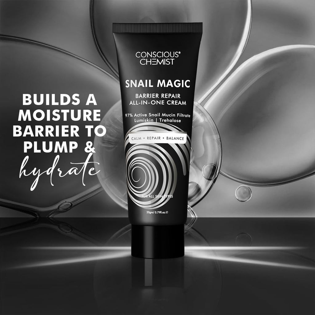Conscious Chemist® Snail Mucin Moisturizer | 20g | Face Cream for Men & Women, Skin Barrier Repair Moisturizer, Daily Gel Cream with Korean Snail Mucin Extract, All Skin Type - Snail Magic