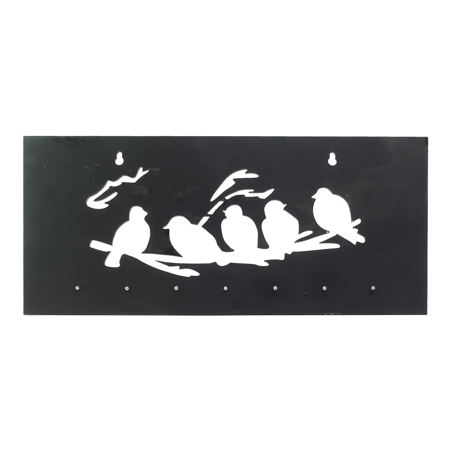 Ecraftindia Brown Birds Sitting on Branches Theme Wooden Key Holder With 7 Hooks