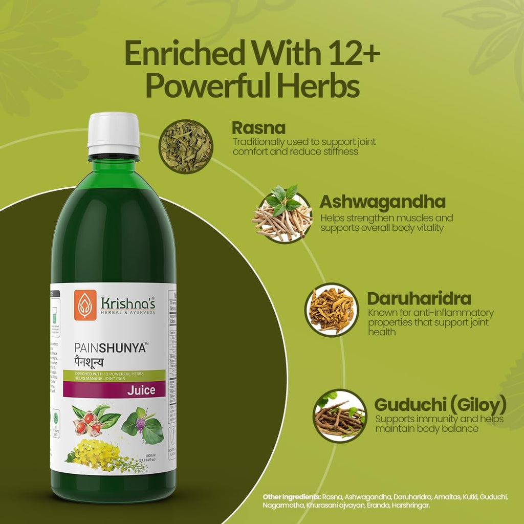 Krishna's Painshunya Juice â€“ Enriched With 12 herbs - Ayurvedic Herbal Juice for Joint Pain Relief & Body Comfort - 1000 ml