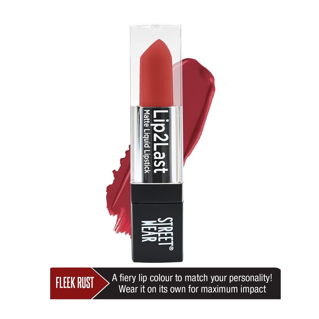STREET WEAR Lip2Last Matte Liquid Lipstick -Fleek Rust (Red) - 5 ml - Transferproof, Smudgeproof, Mask Friendly, Non-Drying Formula, Enriched With Vitamin E - Lasts AM To PM!