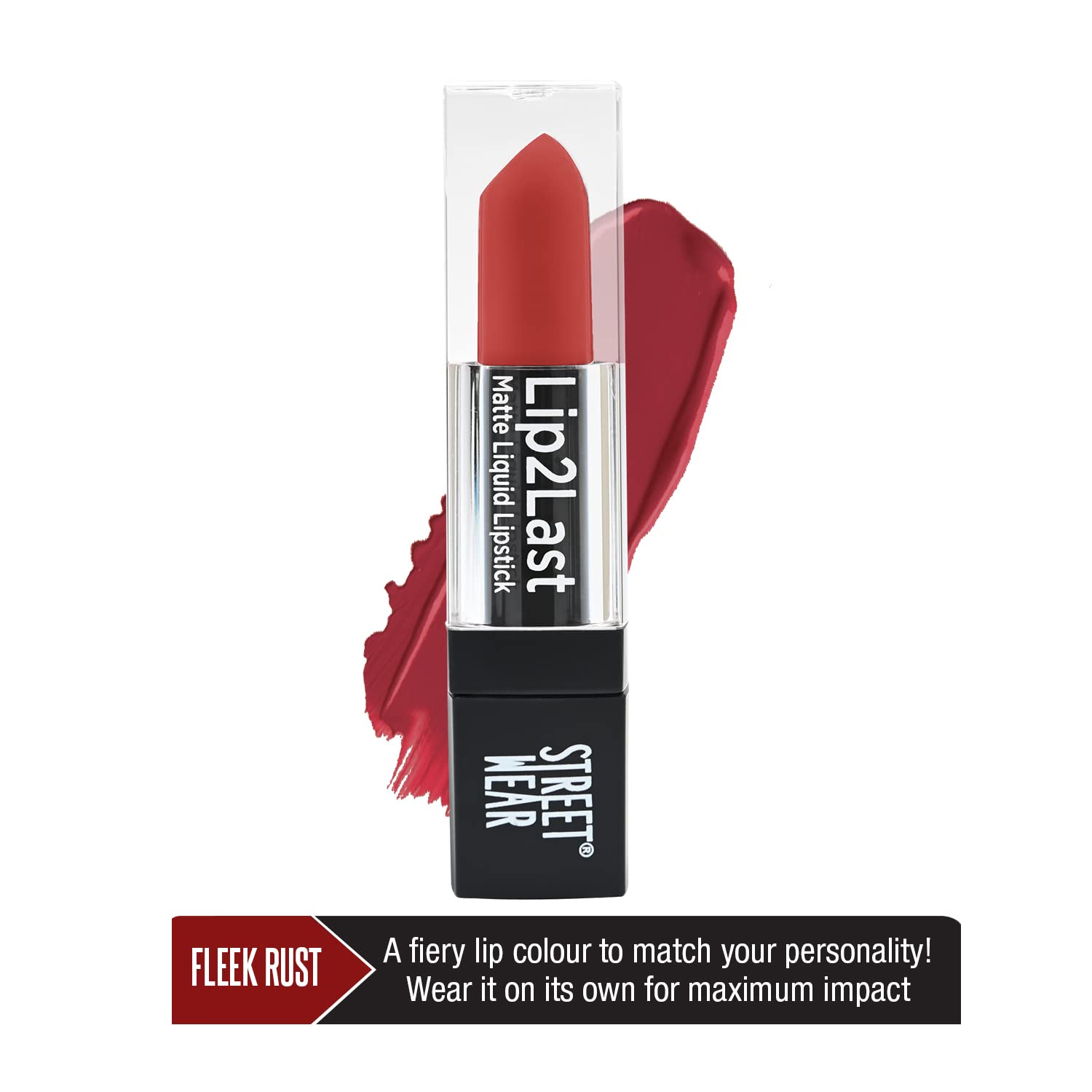STREET WEAR Lip2Last Matte Liquid Lipstick -Fleek Rust (Red) - 5 ml - Transferproof, Smudgeproof, Mask Friendly, Non-Drying Formula, Enriched With Vitamin E - Lasts AM To PM!