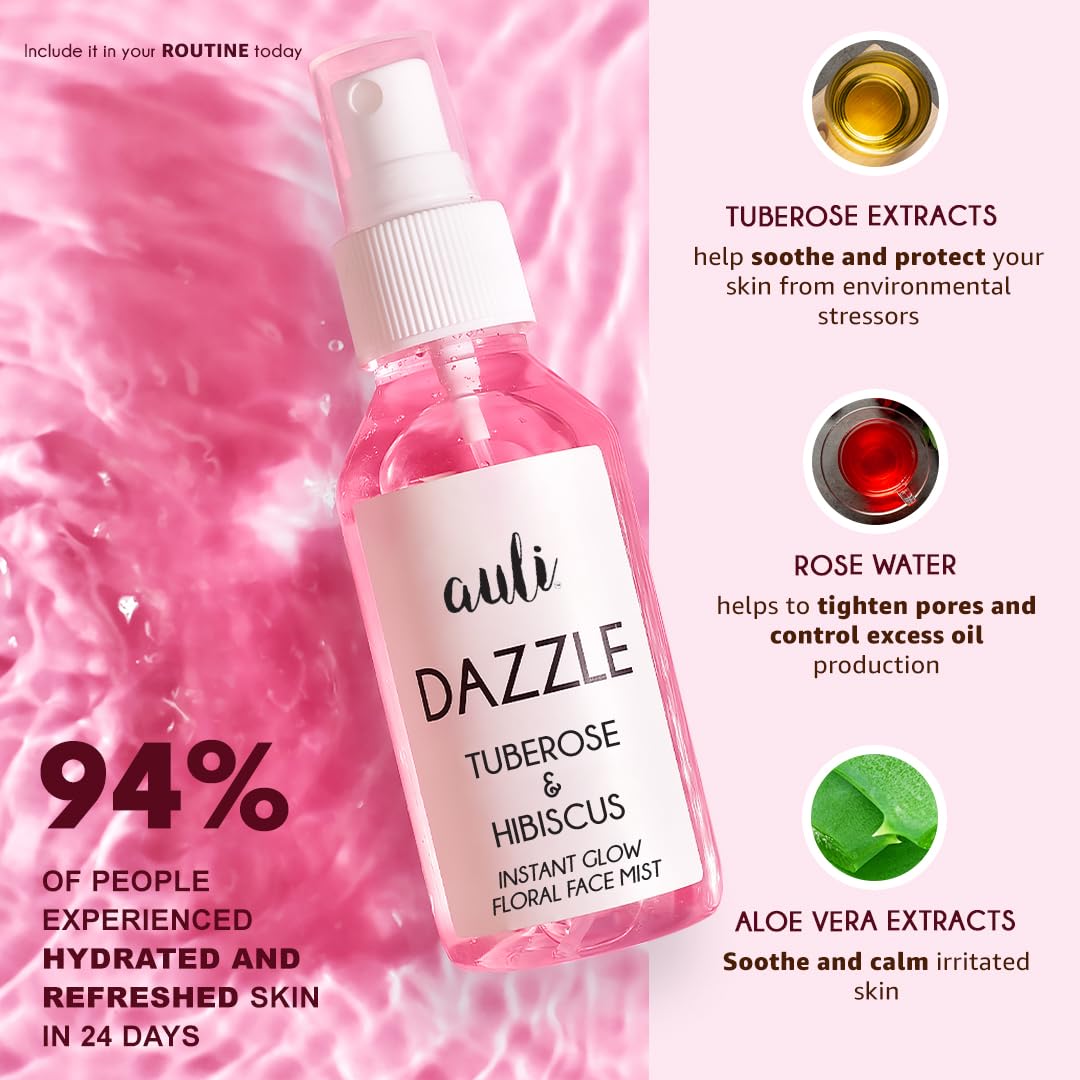 Auli Dazzle Tuberose & Hibiscus Instant Glow Floral Face Mist & Toner - 120 ml
