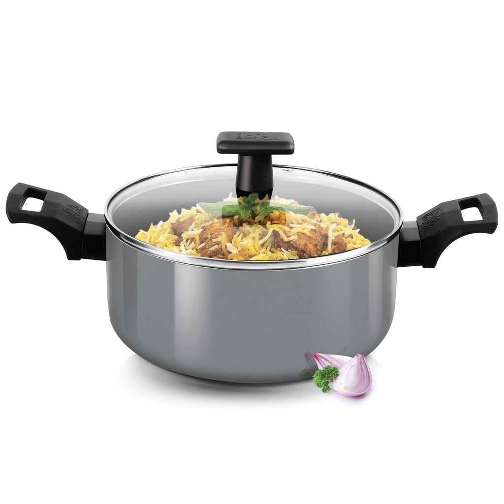 Milton ProCook BlackPearl Non-Stick Aluminium Biryani Pot with Glass Lid Induction