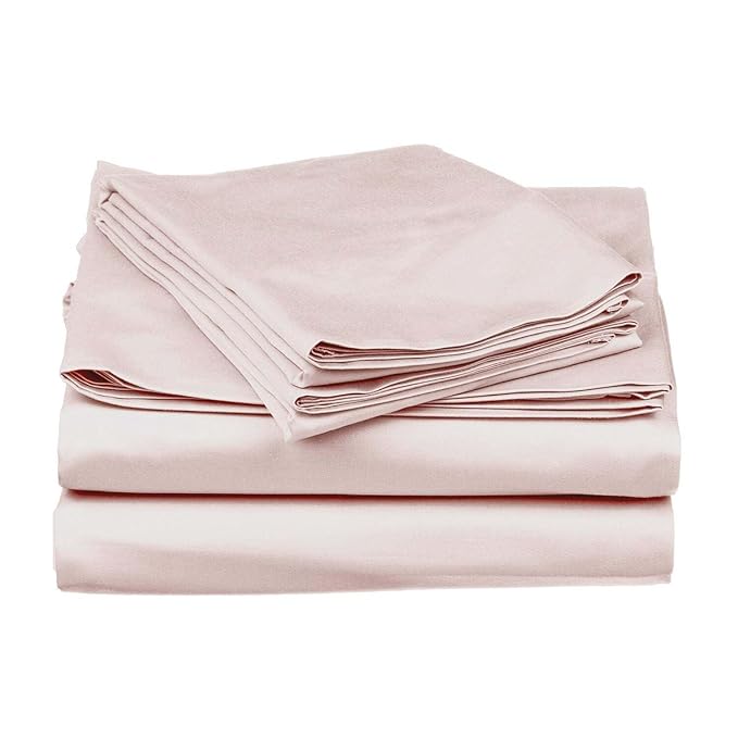 Stoa Paris Satin Bedsheets for Double Bed 300TC Premium Bedsheet with 2 Pillow Covers Colour Blushing Pink