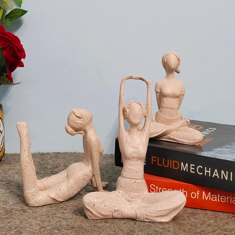Mariner's Creation Premium Home Decor Showpiece- Set Of Three Modern Art Yoga Lady Showpiece 12X6X14.5Cm Beige