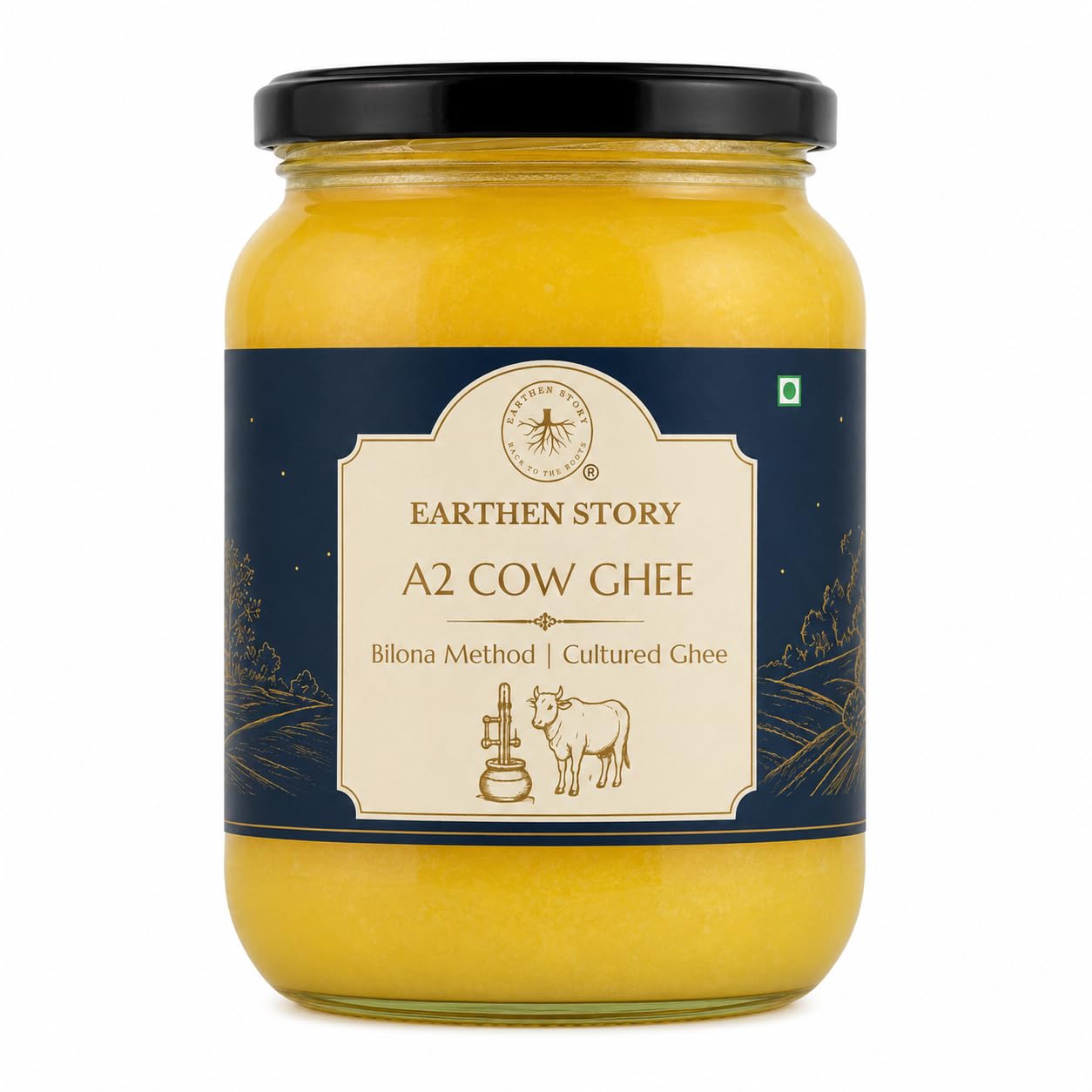 Earthen Story A2 Ghee from Cow | Lab Tested for 250+ Pesticides | Traditional Bilona Method from Curd | Pure Vedic A2 Cow Ghee in Glass Jar