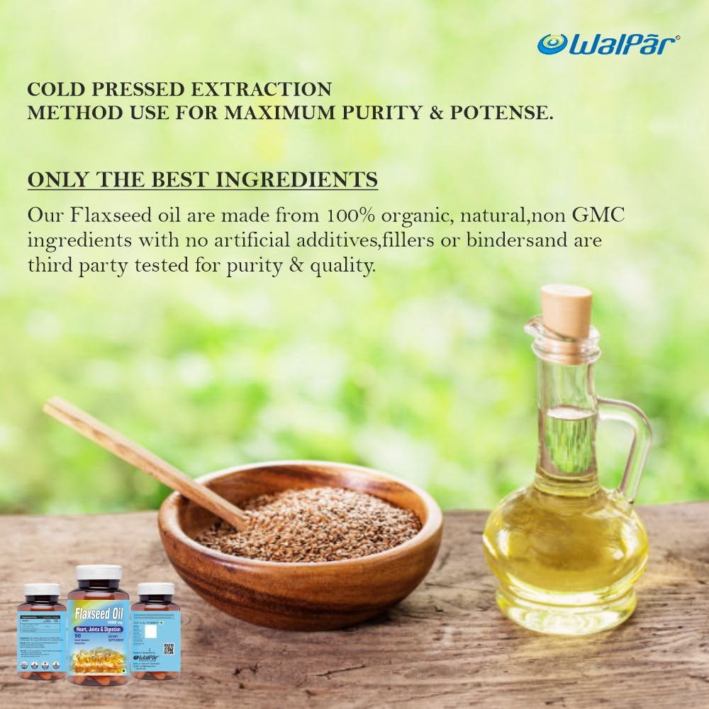 Walpar Cold Pressed Organic Flaxseed Oil 1000mg Omega 3, 6, 9-90 Capsules (Pack of 1)
