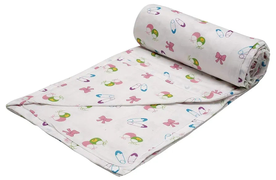 Trance Home Linen Pure Malmal Cotton Multipurpose Baby Dohar 3-Layered Baby Blanket Colour Pins and Bow
